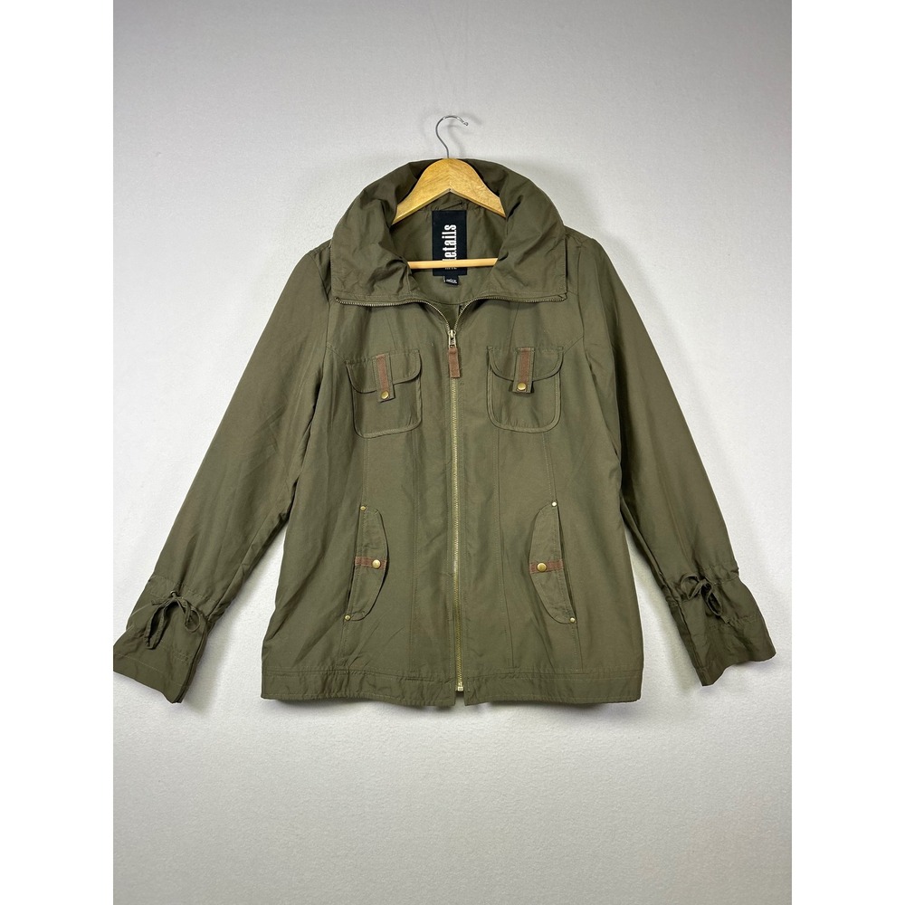 Utility Gorpcore d.etaiLs Womens Large‎ Olive Green Hidden Hood Field Jacket L